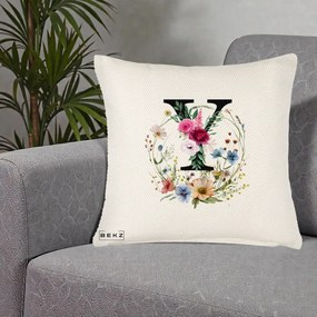 Cadou Personalizat - Perna Personalizata Monograma Florala Litera Y cu Coroana, 40x40 cm, Crem Reliefat, Husa Detasabila, Perna Inclusa, BEKZ®