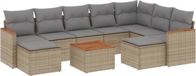 vidaXL Set canapele de grădină, 10 piese, cu perne, bej, poliratan