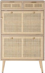 Pantofar din lemn de paulownia, natur, cu 4 sertare și panouri din ratan împletit, finisaj natural, 120 x 70 x 32 cm, „Sully”