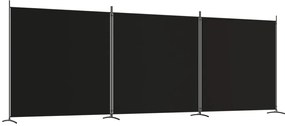 350281 vidaXL Paravan de cameră cu 3 panouri, negru, 525x180 cm, textil