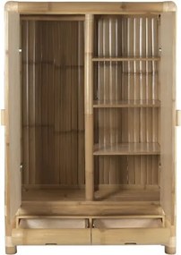 Dulap înalt din bambus și ratan, natur, cu 2 uși, 2 sertare, 3 rafturi și bară pentru haine, legături din ratan, 170 x 120 x 60 cm, „Bally”