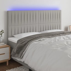 3122676 vidaXL Tăblie de pat cu LED, gri deschis, 180x5x118/128 cm, textil