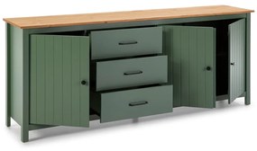Comodă verde/în culoare naturală joasă din lemn masiv de pin 190x80 cm Miranda – Marckeric