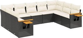 vidaXL Set mobilier de grădină cu perne, 9 piese, negru, poliratan