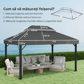 Outsunny Acoperiș de rezervă pentru pavilion, 3 x 4 m, husă de rezervă cu orificii de scurgere, poliester, protecție solară, UPF30+, Gri închis | Aosom Romania