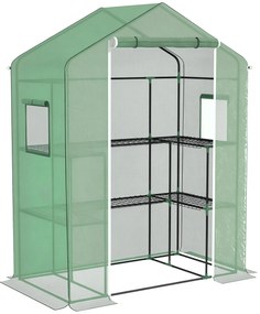 Outsunny Seră de grădină cu 1 ușă, 2 ferestre și 2 rafturi în formă de U pentru Legume Plante Flori Husă PE 140x73x190 cm | Aosom Romania