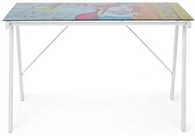Birou de studiu alb din sticla temperata si metal, 113 cm, Young Cartoon Bizzotto