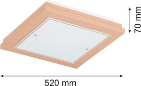 Plafoniera din lemn si sticla TABOR 52x52cm, piersica