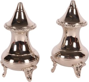 Set solniță și pipernită din alamă lucrată manual, argintiu, pe picioare cu volute, aspect vintage, finisaj nichelat, 10 x 5 cm, „Sheffield”