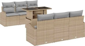vidaXL Set de canapele pentru grădină cu pernă 7 pcs Bej Poli Rattan