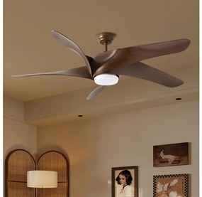 ZEVENTI - Ventilator LED de tavan LUCCA, 18W, 230V, Wi‑Fi Tuya, maro + telecomandă