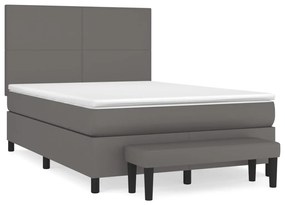 3137543 vidaXL Pat box spring cu saltea, gri, 140x190 cm, piele ecologică