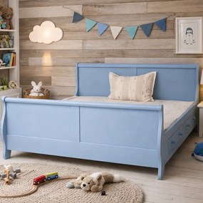 Pat matrimonial Royal cu 2 sertare - 180x200 cm - din lemn masiv de brad