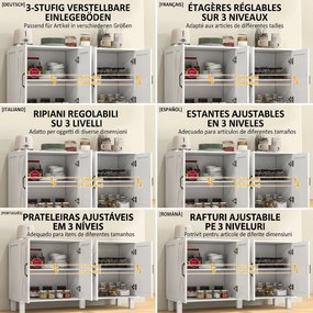 Dulap multifuncțional MDF cu 4 nivele cu 2 rafturi reglabile pentru sufragerie, bucătărie și intrare, 120x37x75 cm, alb HOMCOM | Aosom Romania