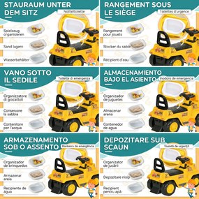 HOMCOM Excavator pentru Copii cu Cupă, Spătar și Spațiu de Depozitare Ascuns, Buldozer de Jucărie în PP și ABS, 80x26.5x39 cm, Galben și Negru | Aosom Romania