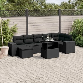 3269315 vidaXL Set mobilier de grădină cu perne, 8 piese, negru, poliratan