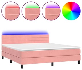 Pat continental cu saltea  LED, roz, 120x200 cm, catifea Roz, 160 x 200 cm, Benzi orizontale