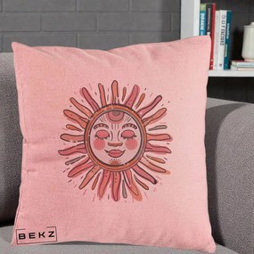Perna Decorativa Soare Roz Tribal, 40x40 cm, Roz, Husa Detasabila, Perna Inclusa, BEKZ®
