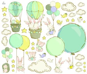Stickers Bunnies with Balloons - Boys
