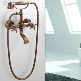 Baterie Duș cu Pară și Furtun Bronz Antichizat – Design sofisticat și confort maxim pentru o experiență de duș premium.