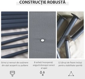 Outsunny 3x4 m Gazebo de Exterior din Oțel cu 6 Perdele Detașabile și Orificii de Drenaj, Gri | Aosom Romania