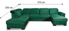 Coltar U Extensibil Cu Lada Dax, Stanga, Tetiere Reglabile, Verde, 375 Cm