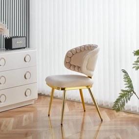 Scaun dining, picioare robuste din oțel cu finisaj auriu, tapiterie catifea, Bej