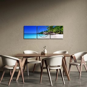 Tablou cu plaja pe insula Praslin (cu ceas) (90x30 cm)
