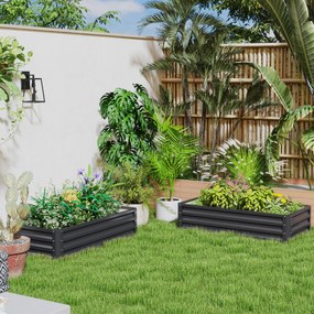 Outsunny Set de 2 paturi de grădină dreptunghiulare tablă ondulată din oțel 120 x 60 x 30,5 cm gri | Aosom Romania