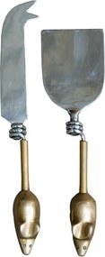 Set 2 ustensile servire, din otel, cu manere din alama, Souris