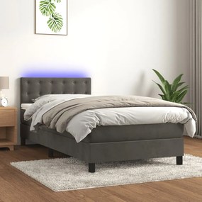 3134610 vidaXL Pat continental cu saltea și LED, gri închis, 80x200 cm catifea