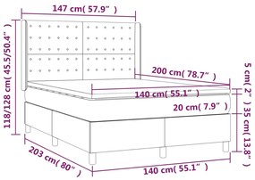 Pat box spring cu saltea, gri inchis, 140x200 cm, catifea Morke gra, 140 x 200 cm, Nasturi de tapiterie