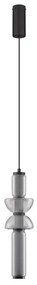 Pendul LED modern, Metal, Negru, Sticla, Fumurie, Ulon