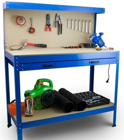 Banc de lucru metalic pentru atelier, 115x55x140 cm, cu spațiu de depozitare, albastru – HD15823