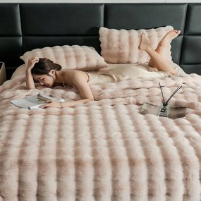 Set lenjerie de pat, blanita de iepure, pat 2 persoane, 6 piese, roz pudra, LBJ-07