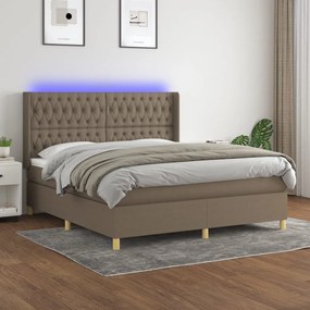 3139129 vidaXL Pat cu arcuri, saltea și LED, gri taupe, 160x200 cm, textil