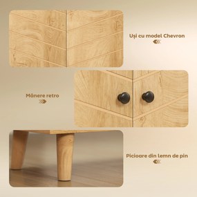 HOMCOM Dulap Vintage cu Uși Chevron Duble și Picioare din Lemn de Pin, Efect de Lemn Natural, Design Retro | Aosom Romania