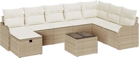 vidaXL Set de canapele pentru grădină cu pernă 9 pcs Bej Rattan poli