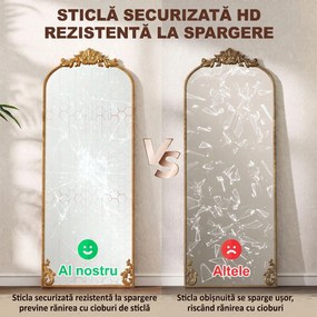 HOMCOM Oglindă Mare 180 x 75 cm, de Agățat sau Sprijinit, Auriu Vintage | Aosom Romania