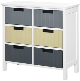 HOMCOM Comodă de Lemn cu 6 Sertare, Coadă Auxiliară de Depozitare cu Picioare Ridicate, Stil Modern pentru Dormitor Sufragerie Baie 62x28x58 cm Multicolor | Aosom Romania