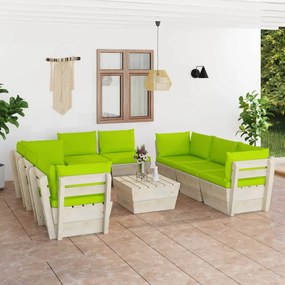 3063659 vidaXL Set mobilier grădină paleți, 9 piese, cu perne, lemn de molid