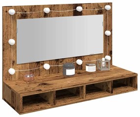 vidaXL Dulap cu oglindă și LED, lemn vechi, 90x31,5x62 cm