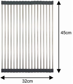 Uscator pentru vase pliabil Kinghoff KH 1903, 45x32 cm, Rezistent la coroziune, Margini din silicon, Antiderapant, Pliabil, Inox/gri