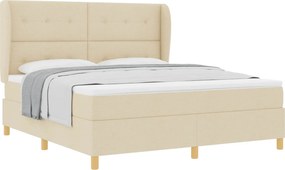 vidaXL Pat cu arcuri cu saltea cu headboard Crem 200 x 180 cm țesătură