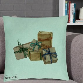 Perna Decorativa Cadouri de Craciun Kraft, 40x40 cm, Verde Menta, Husa Detasabila, Perna Inclusa, BEKZ®