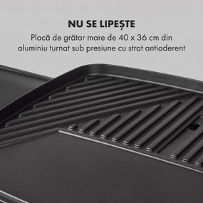 Klarstein Gatsby, grill electric, 2000 W, grilaj antiaderent, măsuțe laterale, negru