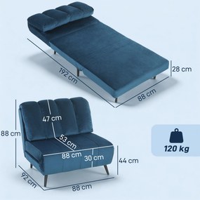 HOMCOM Fotoliu-Pat Pliabil Transformabil cu Spătar Reglabil, Albastru | Aosom Romania