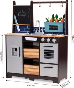 Bucătărie din lemn pentru copii cu grădină de legume și accesorii