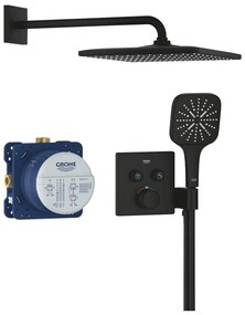 Set de dus incastrat cu baterie termostatata, negru mat, Grohe Grohtherm SmartControl Rainshower SmartActive 310 Cube