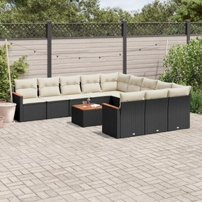 vidaXL Set canapele de grădină, 12 piese, cu perne, negru, poliratan